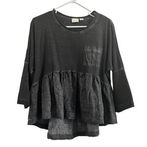 Anthropologie Postmark Gray Peplum Distressed Top
